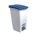 Poubelle a pédale 120L PP blanc couvercle bleu 42,5x51x87,5cm